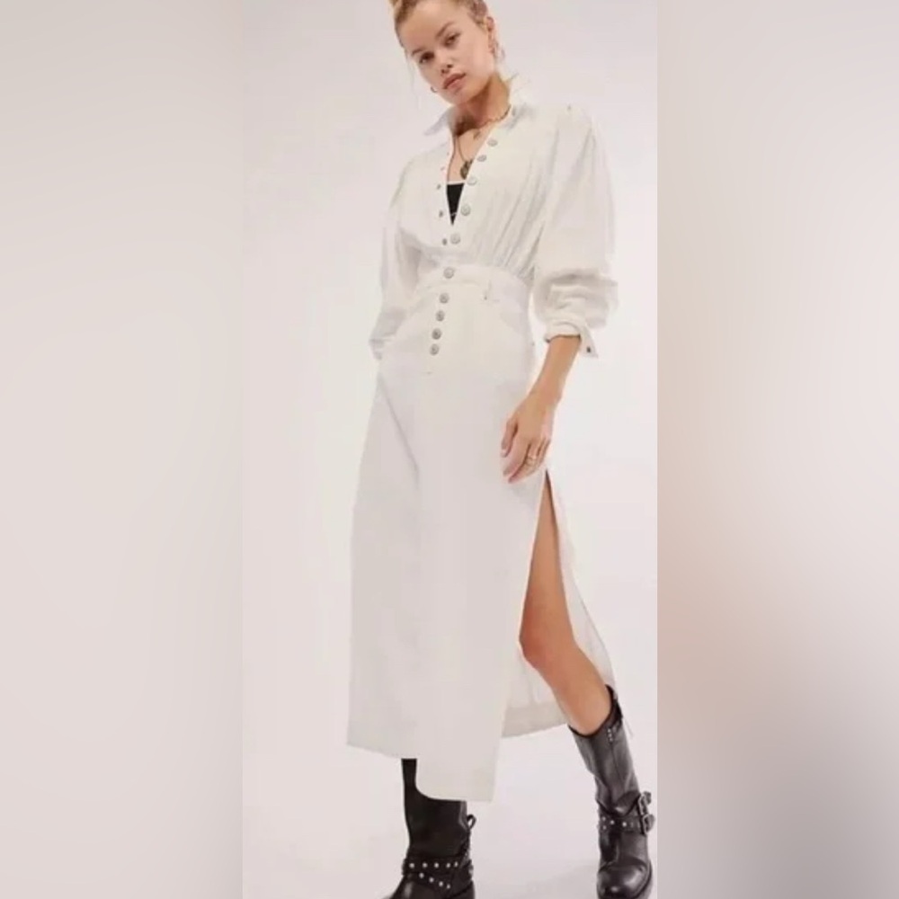 Free People Mad Love Denim Midi Dress Size M white